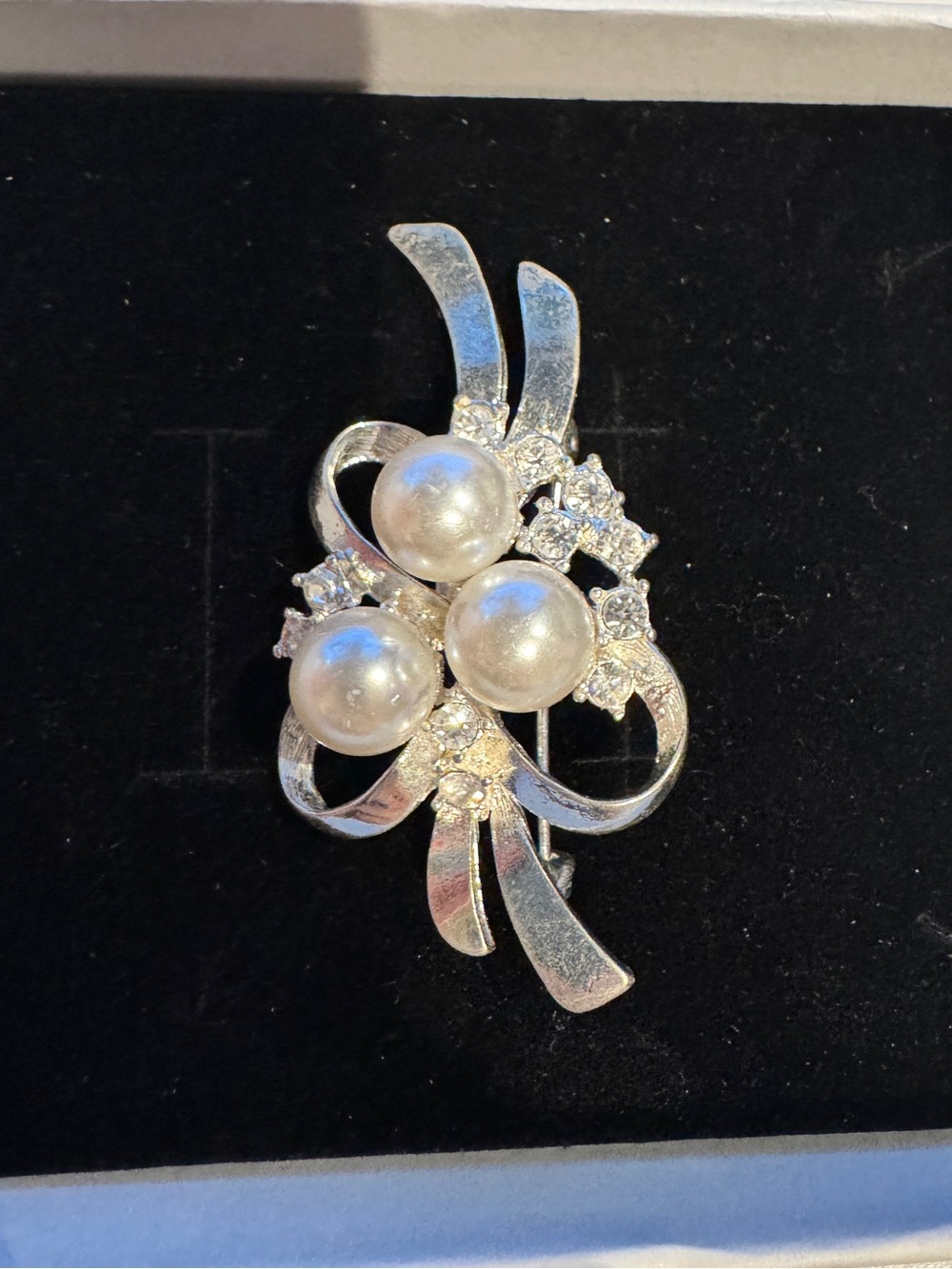 Pearl and Crystal Silver-Tone Floral Brooch - White Pearls